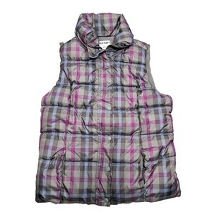 Old Navy Puffer Vest Womens Sz Small Quilted Fleece Lined Full Zip Plaid Snaps